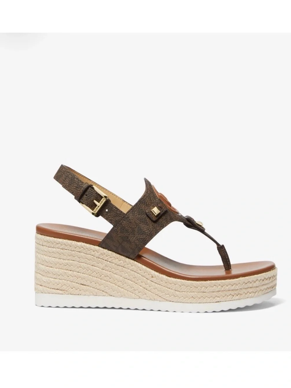 Michael Kors Aubrey Cutout Signature Logo Wedge Sandal Brown 7